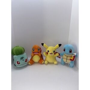 New 6"-7" Set Of 5 Pokemon Pikachu Charmander Squirtle Bulbusaur Plush